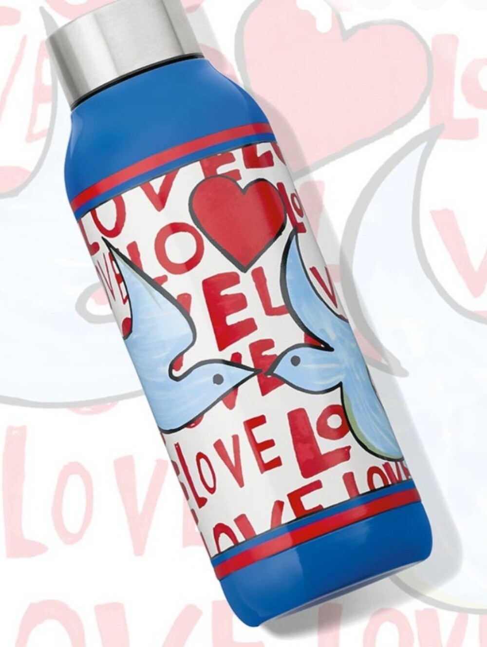 BRIGHTON LOVE DOVES Water Bottle Stainless Steel Travel 7.75" Tall